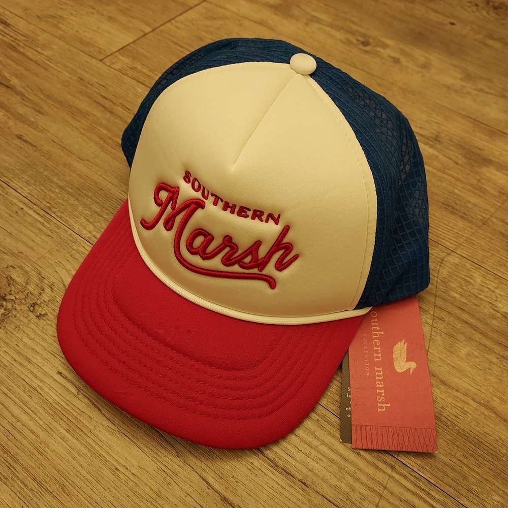 NEW Southern Marsh Hat Cap Mens Snap Back Summer Trucker Patriotic Spellout NWT
